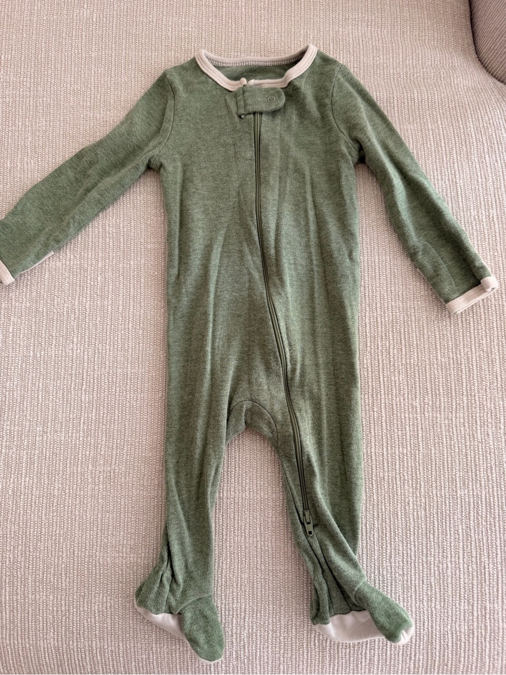cloud island heathered Green Footed One-Piece Sleeper with Contrast Trim